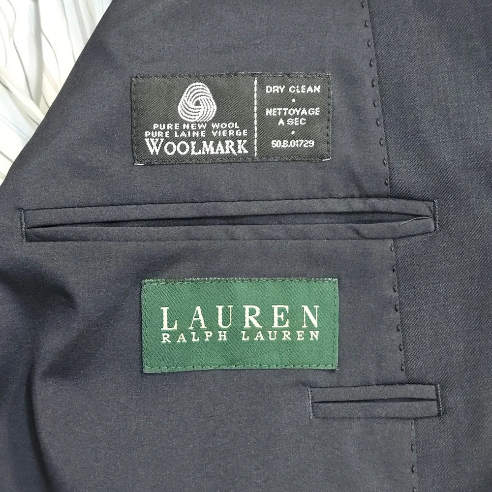 Lauren Ralph Lauren Blazer Men‎ 42R Navy Blue Gold Buttons 100% Wool Woolmark